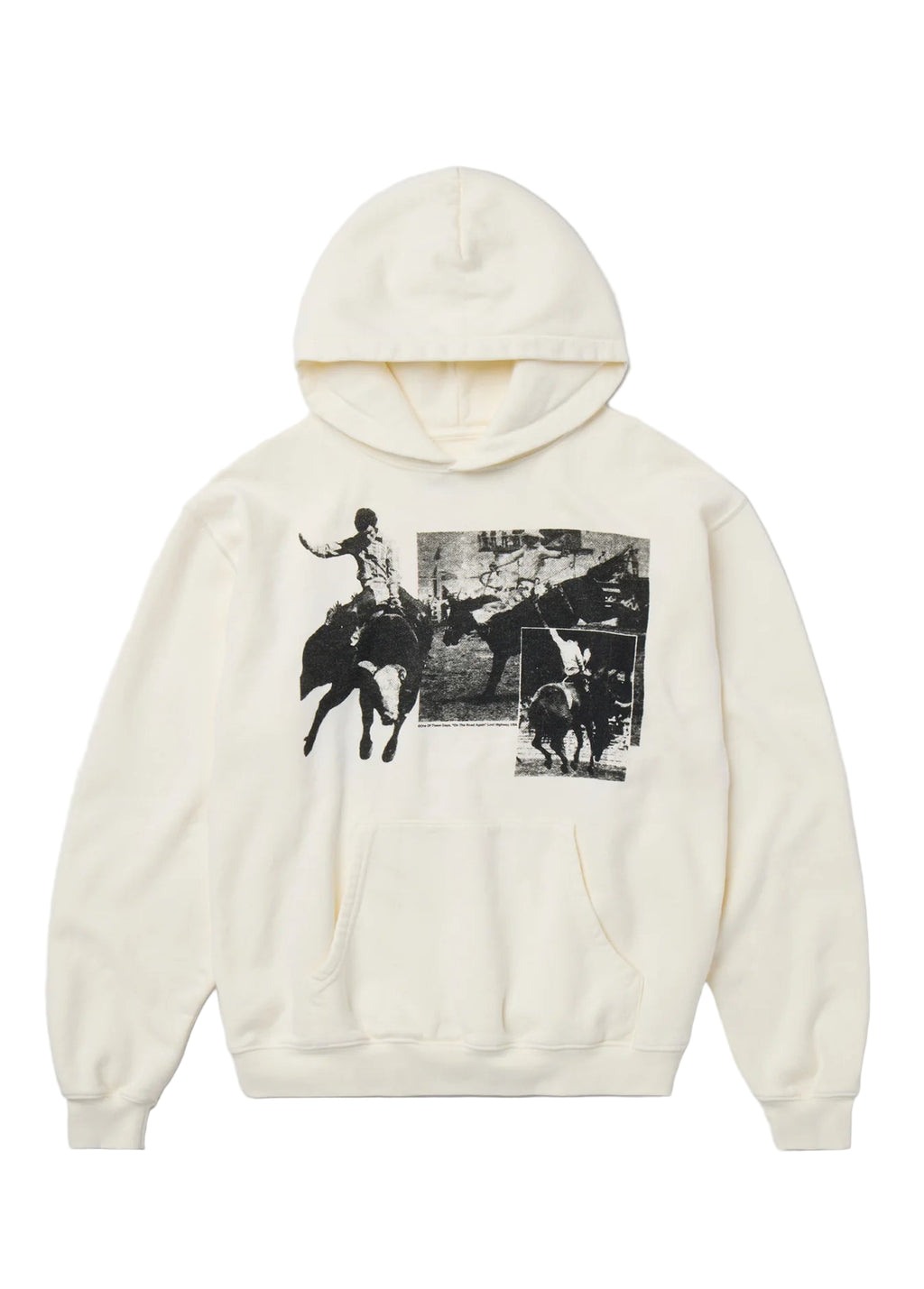 White hoodie with graphic design on a white background