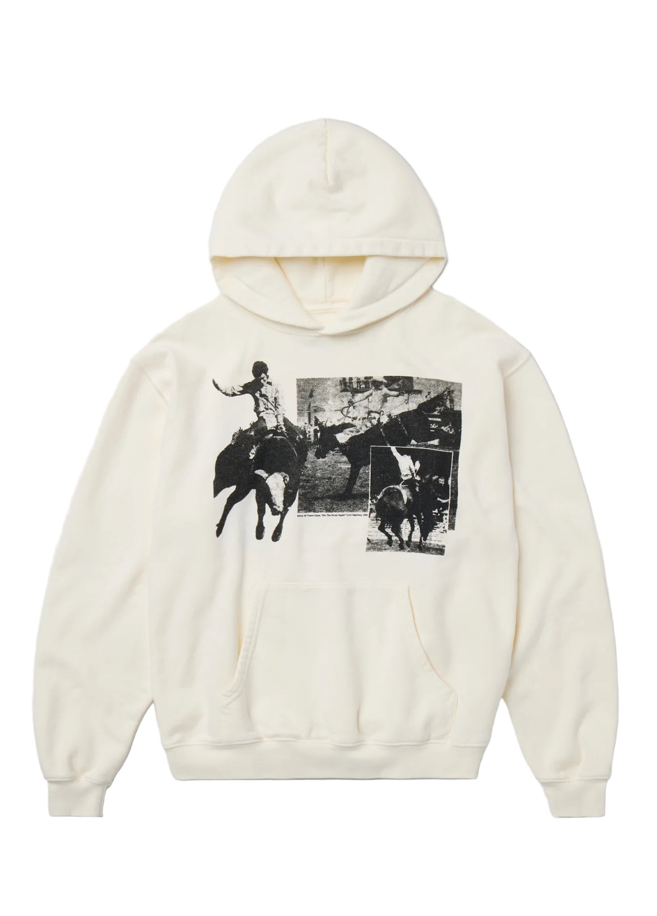 White hoodie with graphic design on a white background