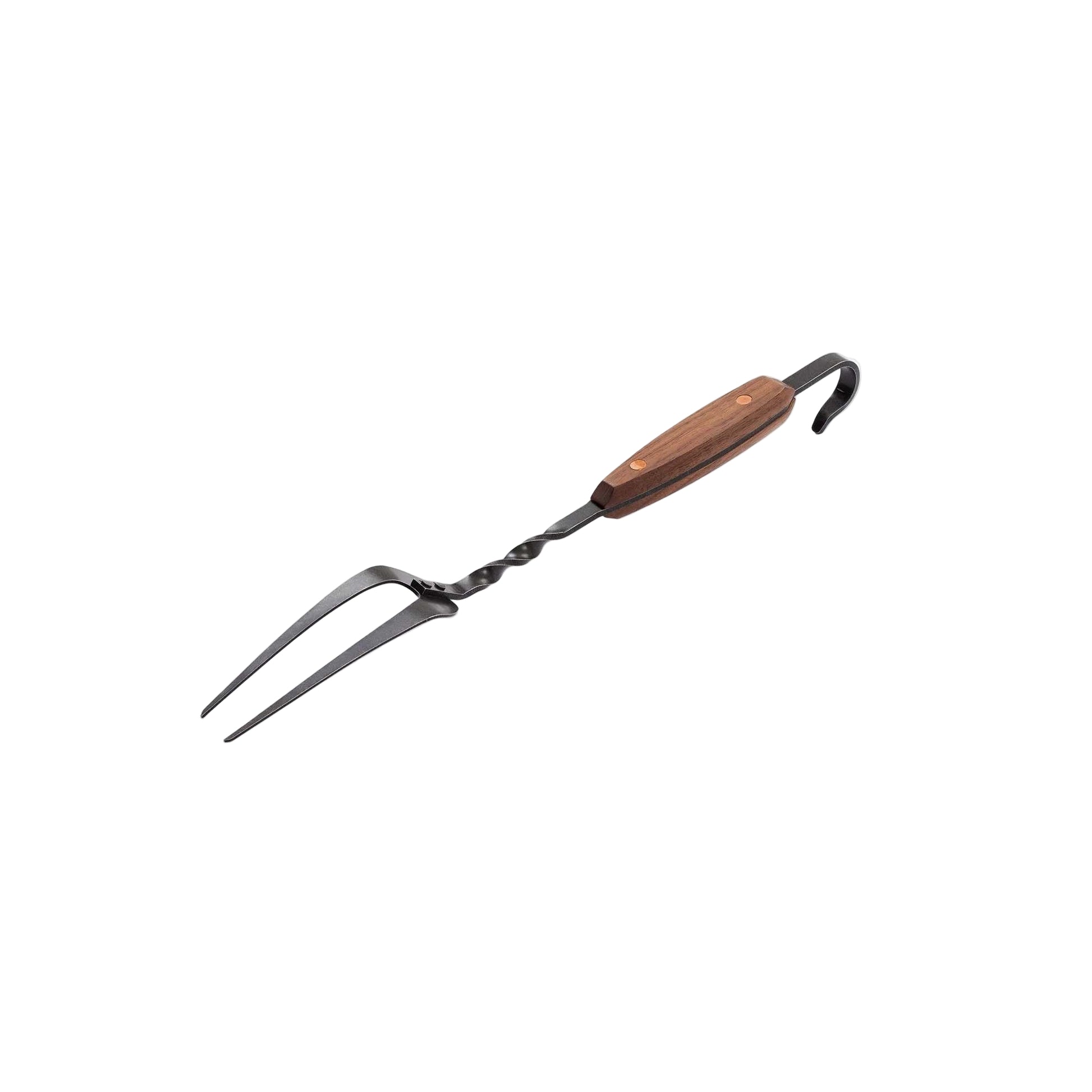 Cowboy grill fork with wooden handle on a white background