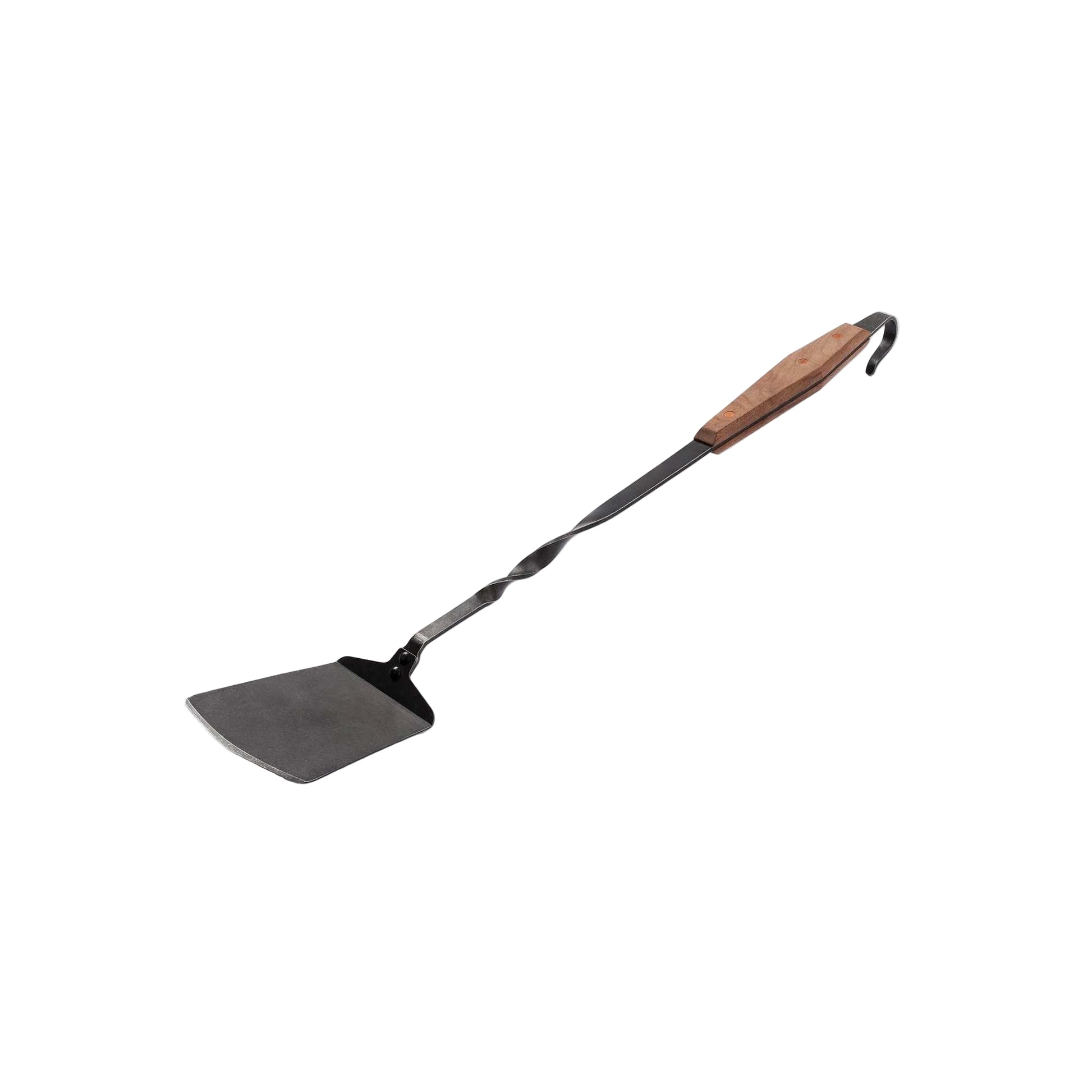 Grill spatula with wooden handle on a white background