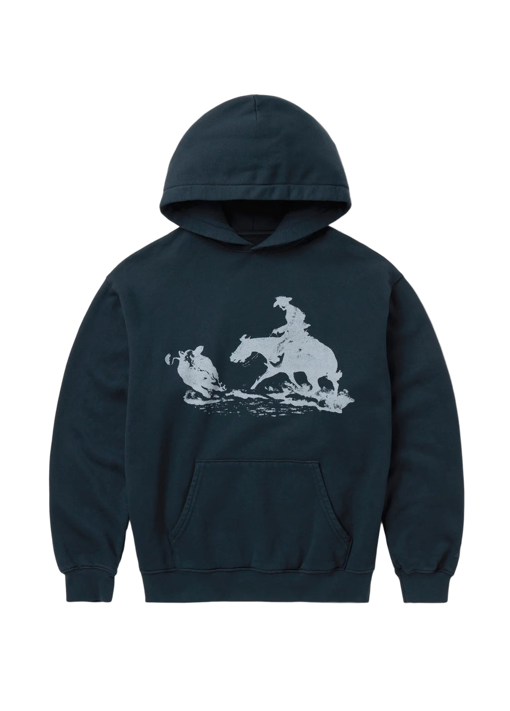 Black hoodie with graphic design on a light gray background