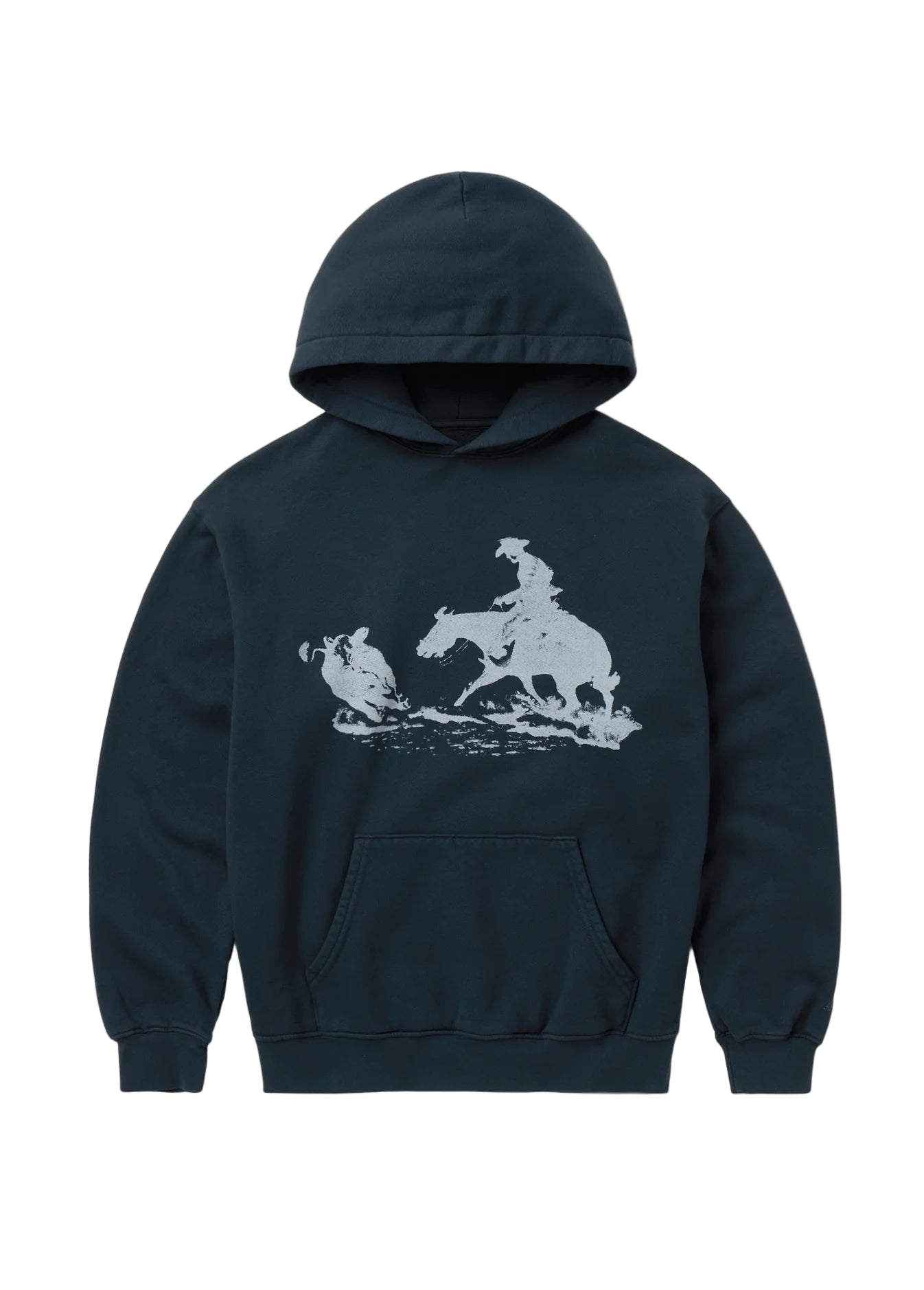 Black hoodie with graphic design on a light gray background