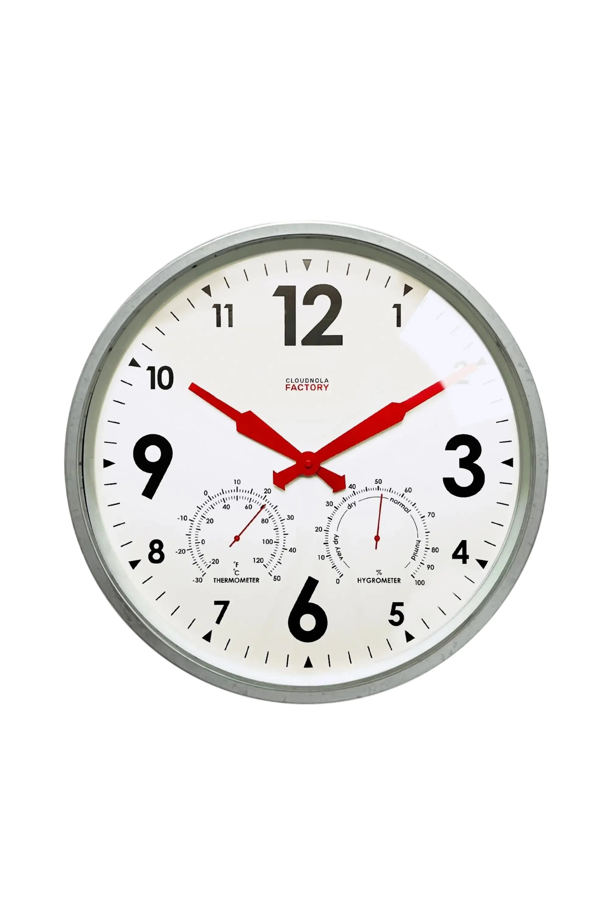 Wall clock with red hands on a white background