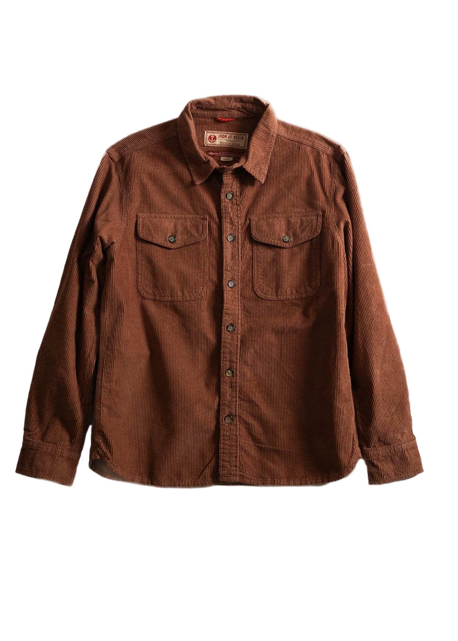 Brown shirt with two front pockets on a white background