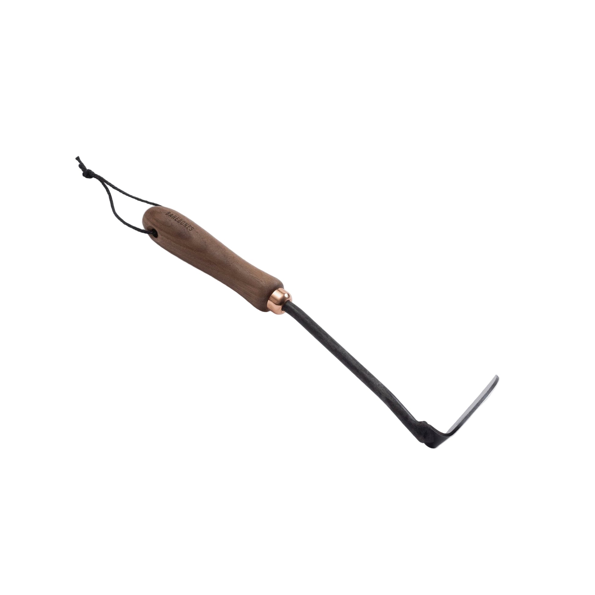 Tool with a wooden handle and metal head on a white background