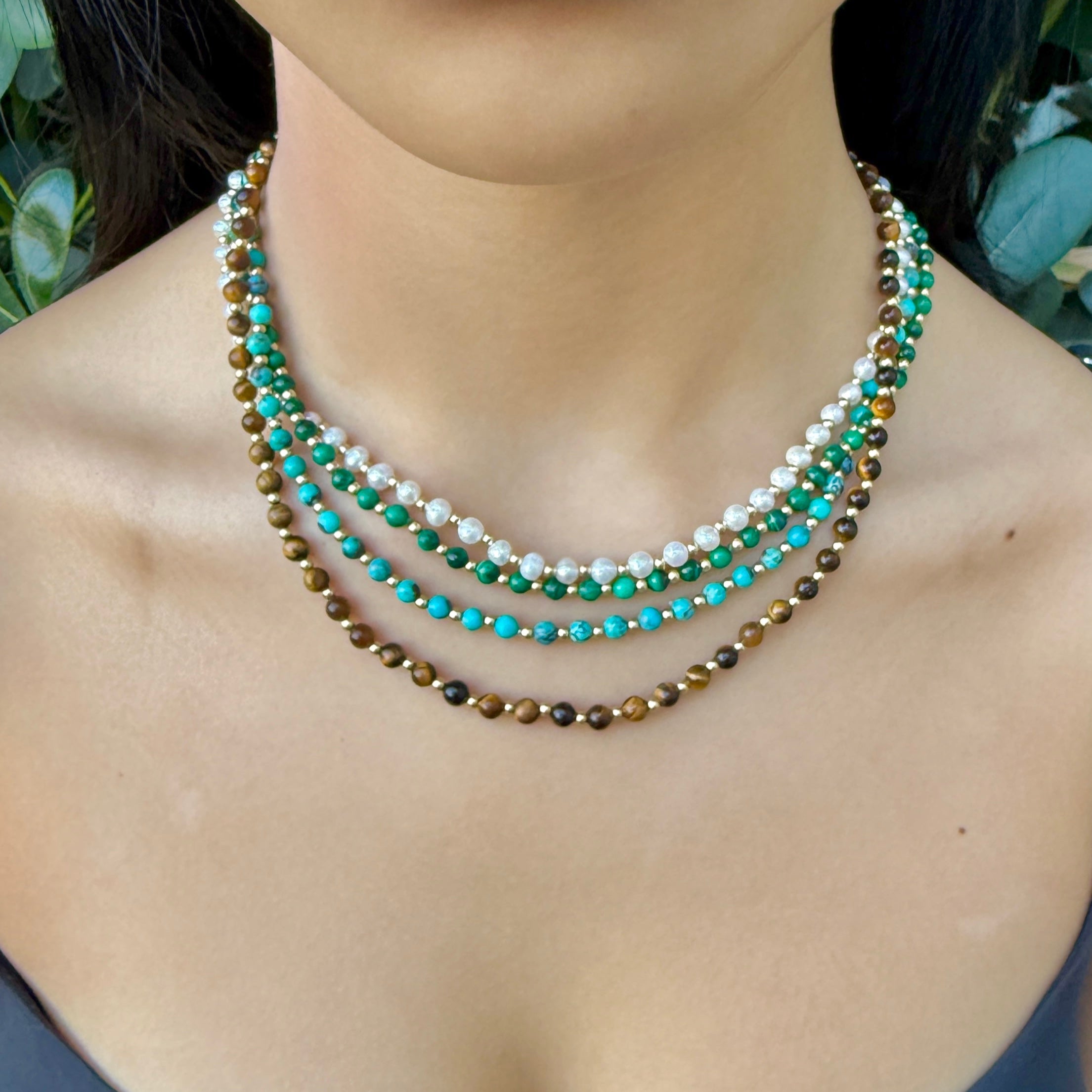 turquoise and gold bead necklace