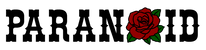 Word 'PARANOID' with a red rose graphic on a white background