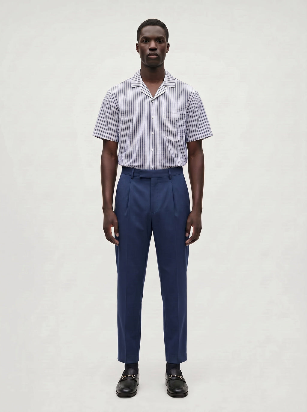 Sailor Seersucker Camp Shirt - Navy/White