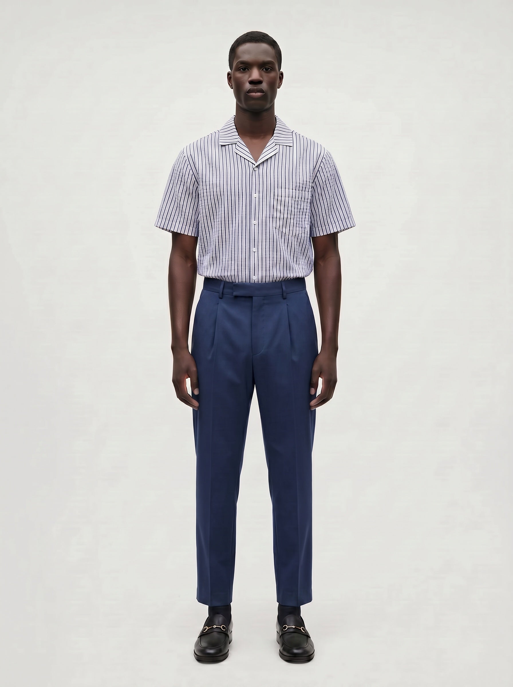 Sailor Seersucker Camp Shirt - Navy/White