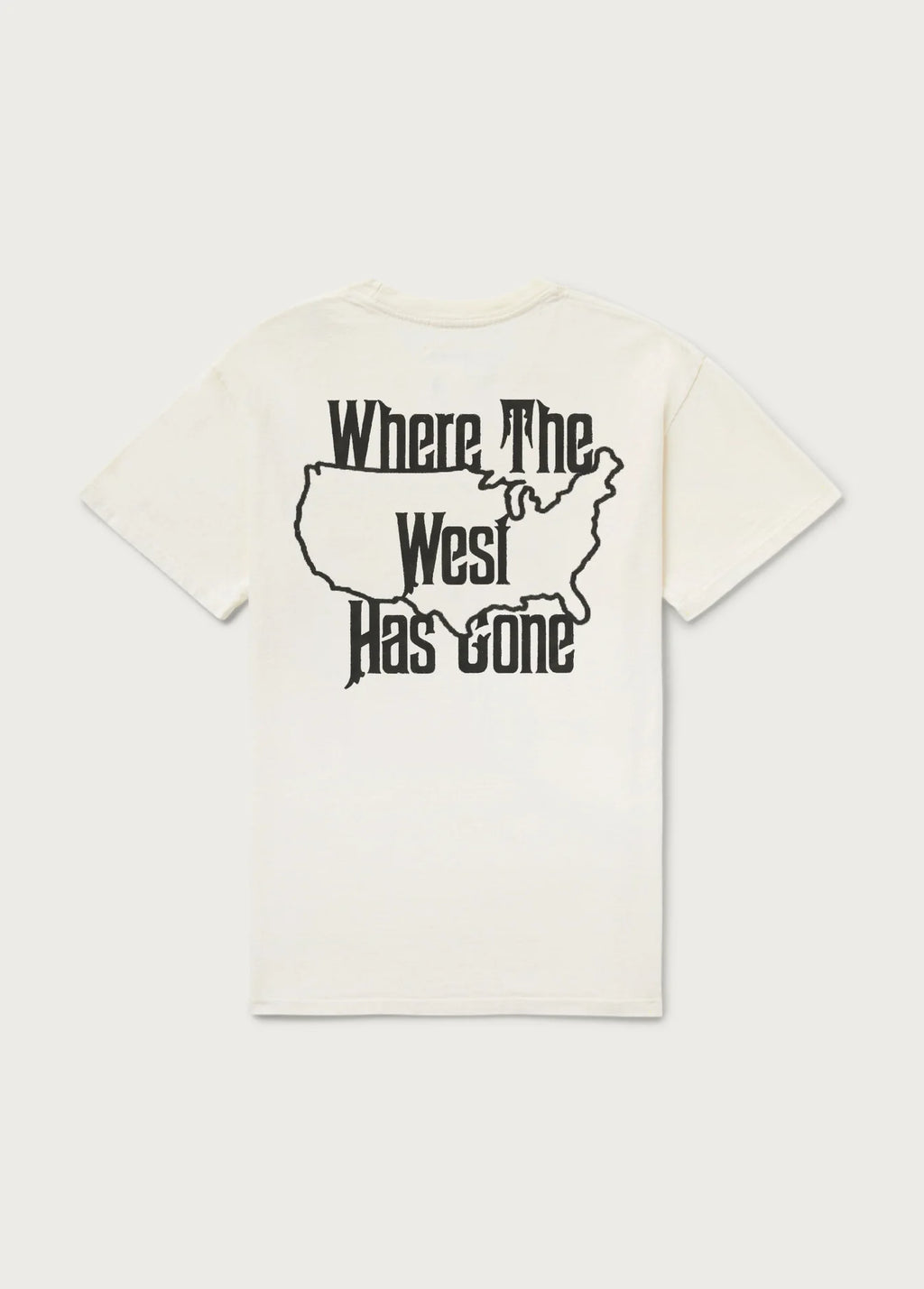 White t-shirt with graphic design and text on a white background