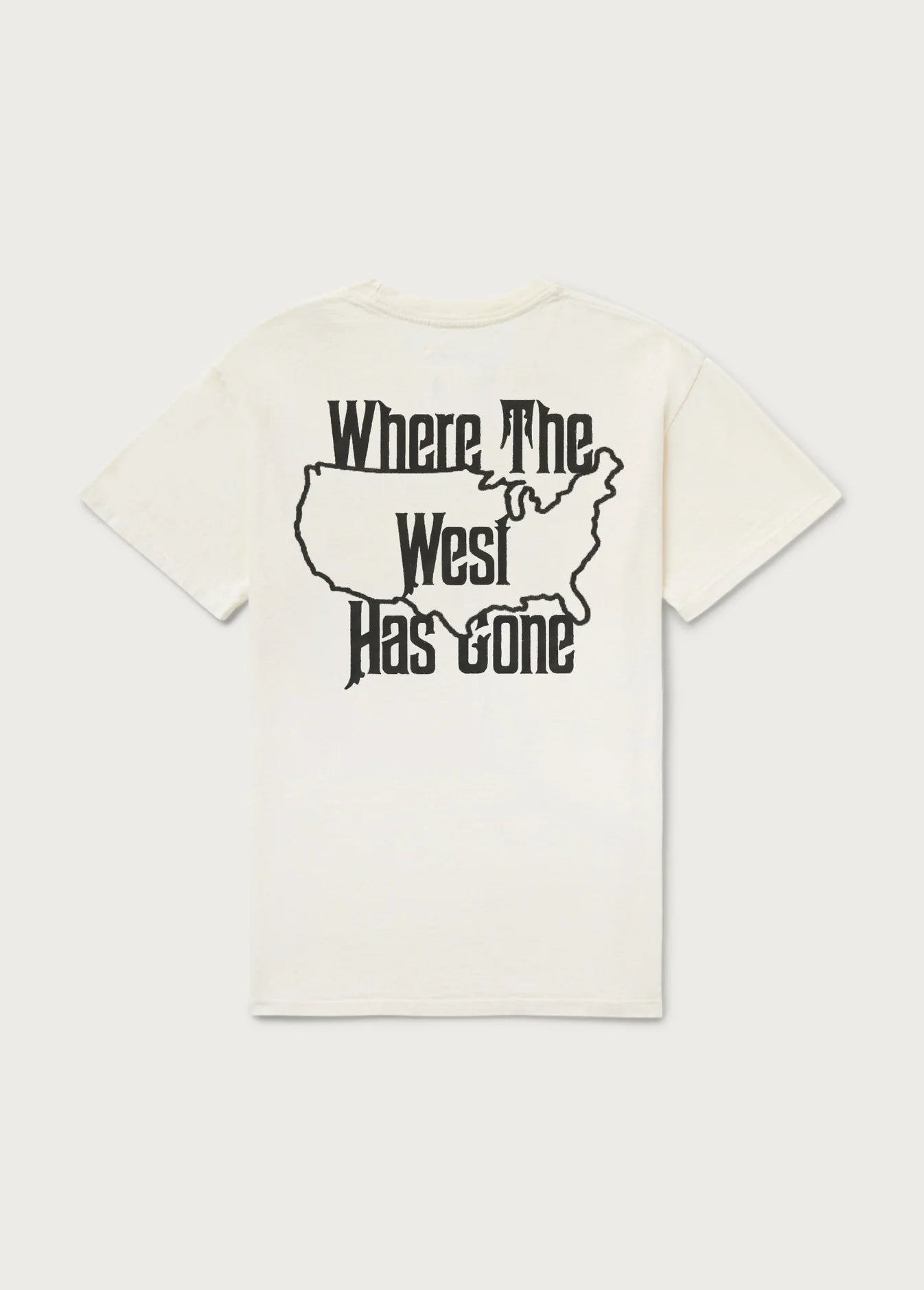 White t-shirt with graphic design and text on a white background