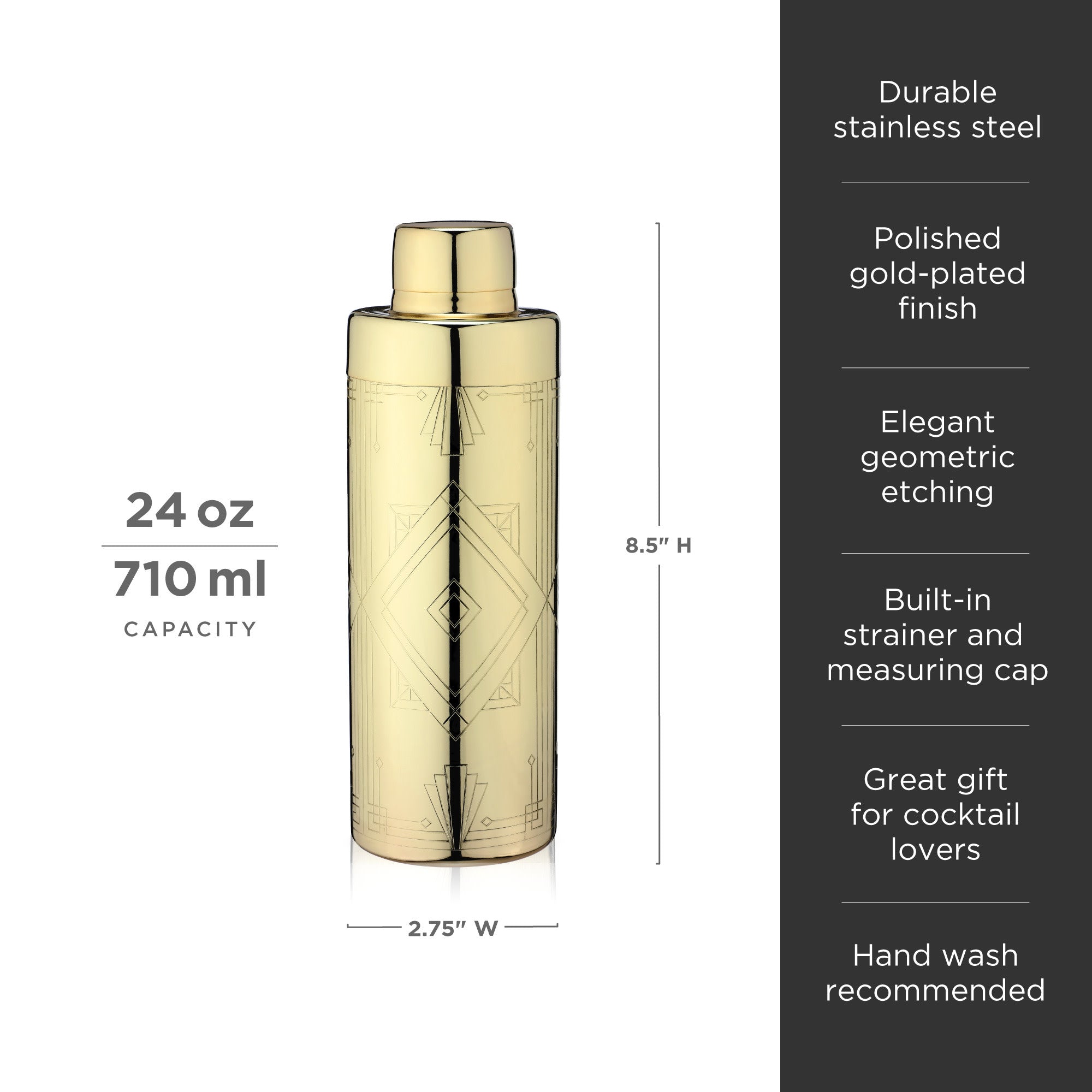 Art Deco Cocktail Shaker in Gold - Paranoid Ranch