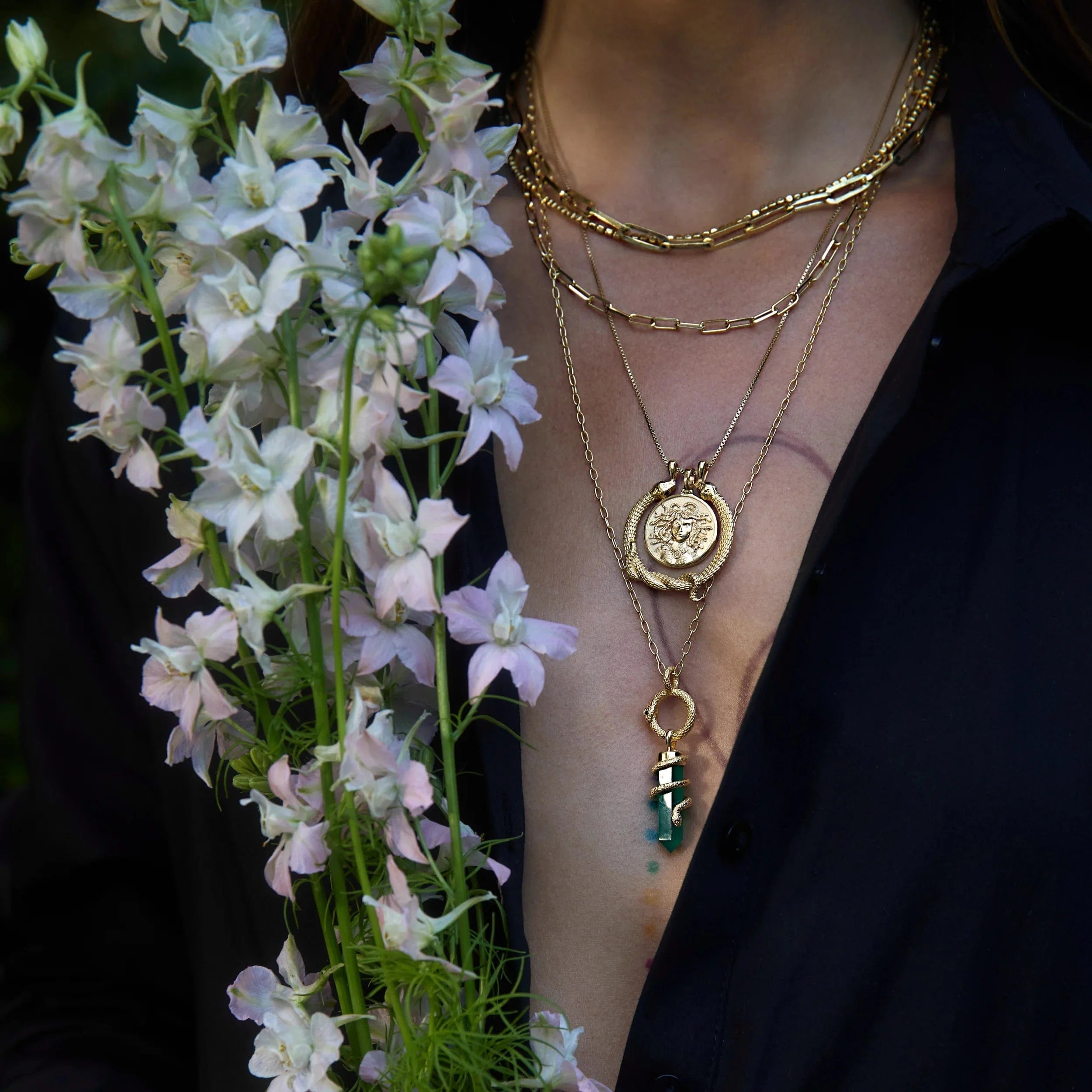Green Onyx Crystal Snake Necklace