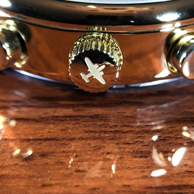 B-25 Mitchell Tribute - Gold Finish, Beige Dial, Brown Leather Band with Stitching - Paranoid Ranch