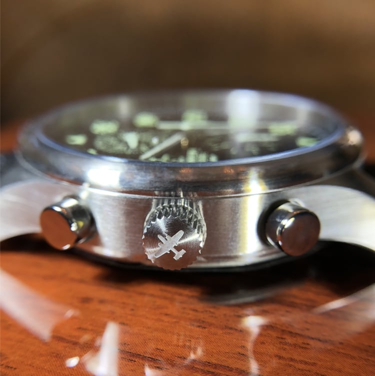 B-25 Mitchell Tribute - Stainless Steel, Brush Finish, Black Dial, Brown Leather Stitched Band - Paranoid Ranch