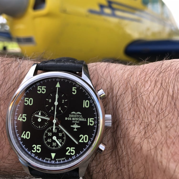 B-25 Mitchell Tribute - Stainless Steel, Polished Finish, Black Leather Band - Paranoid Ranch