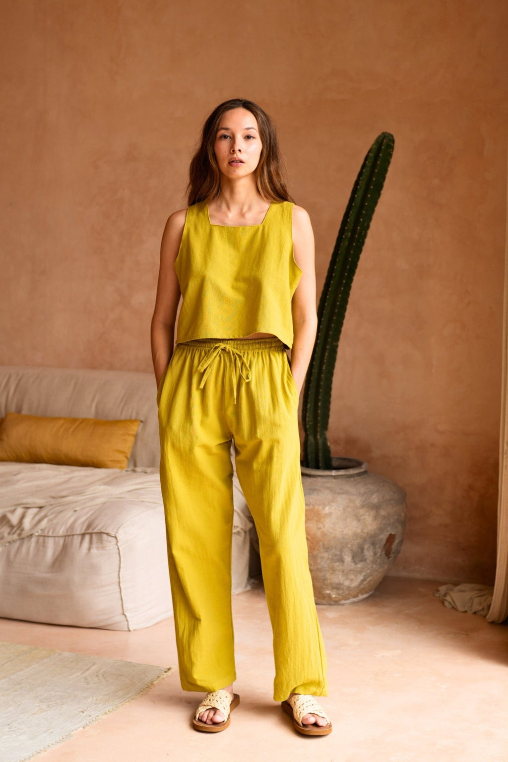 Becca Linen Pants in Lemongrass - Paranoid Ranch