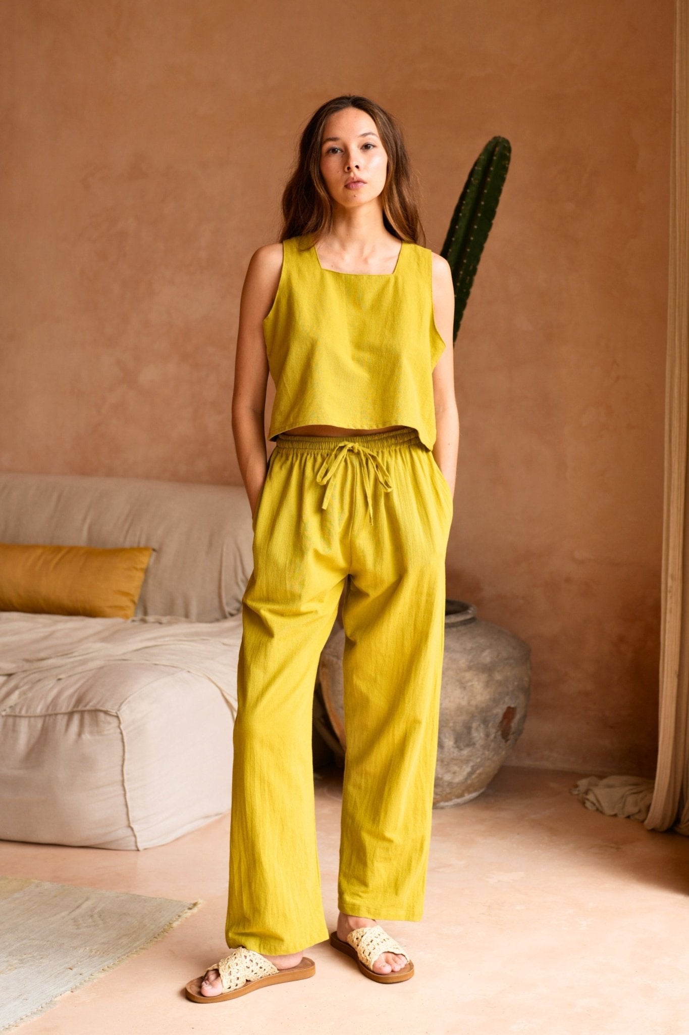 Becca Linen Pants in Lemongrass - Paranoid Ranch