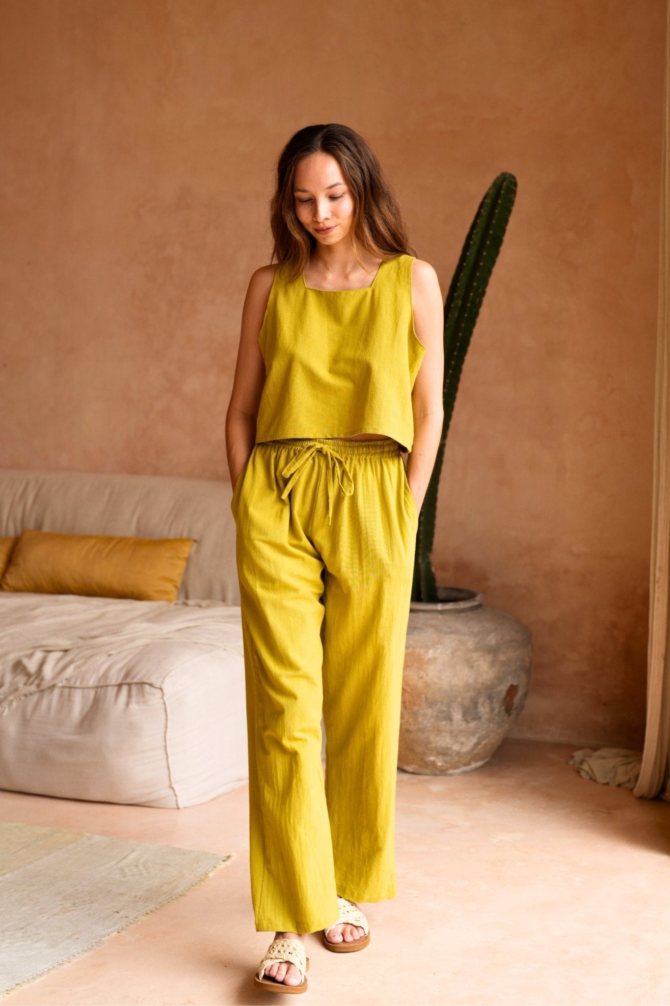 Becca Linen Pants in Lemongrass - Paranoid Ranch