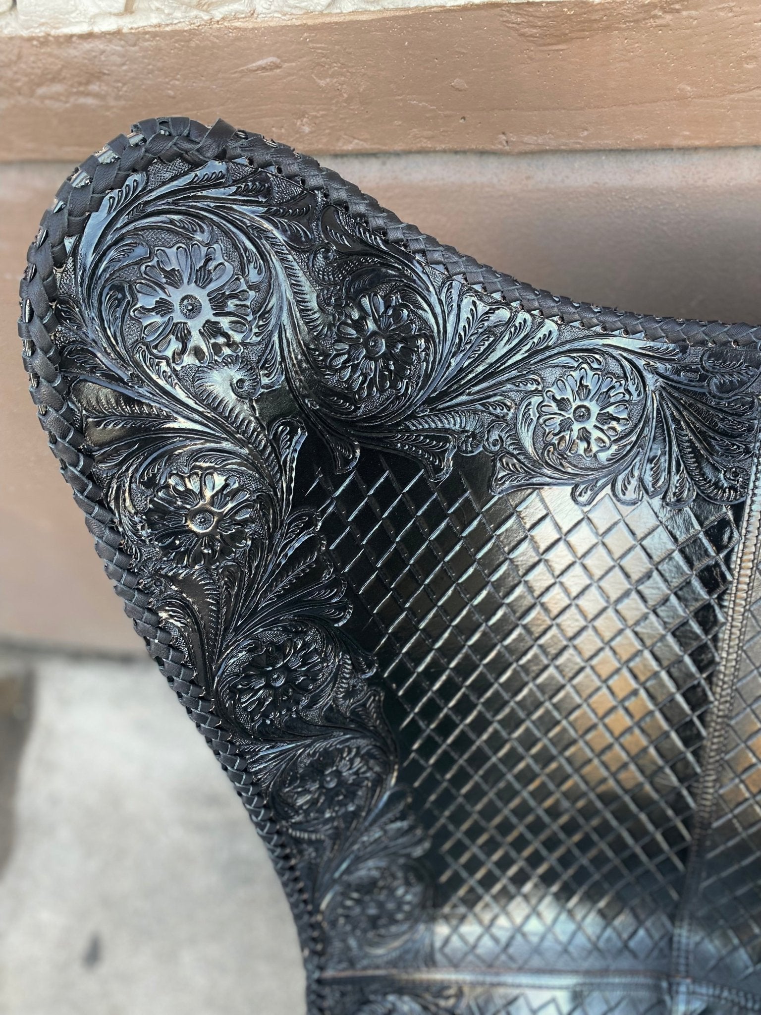Black Tooled Leather Butterfly Chair - Paranoid Ranch