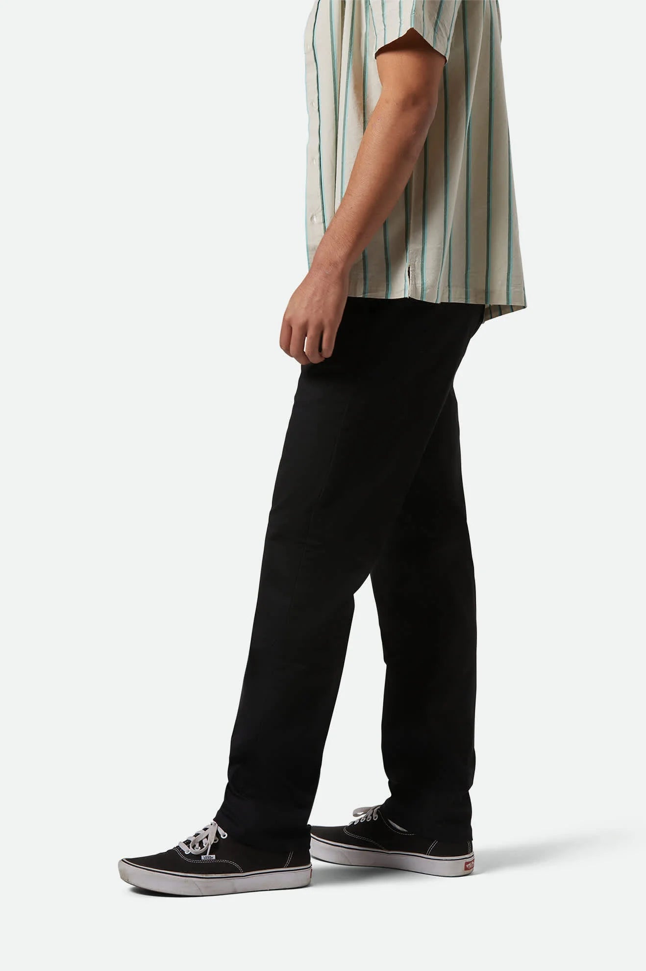 Side view of Brixton Choice Chinos — men’s chinos with classic straight-leg fit and sustainable fabric.