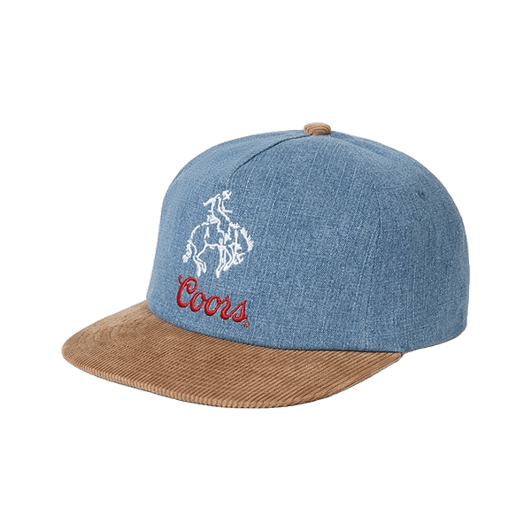 Brixton x Coors Banquet Baseball Cap — all-cotton denim and corduroy hat with Coors embroidery.