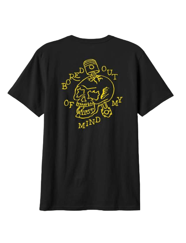 Daytona Standard T-Shirt in 100% cotton with retro-inspired distressed skull and piston artwork on back of shirt, standard fit.