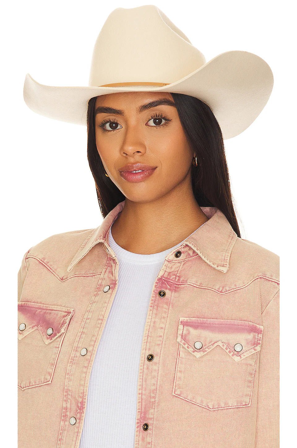 Woman wearing El Paso Reserve Cowboy Hat with adjustable inner strap, moisture-wicking sweatband, and leather band.