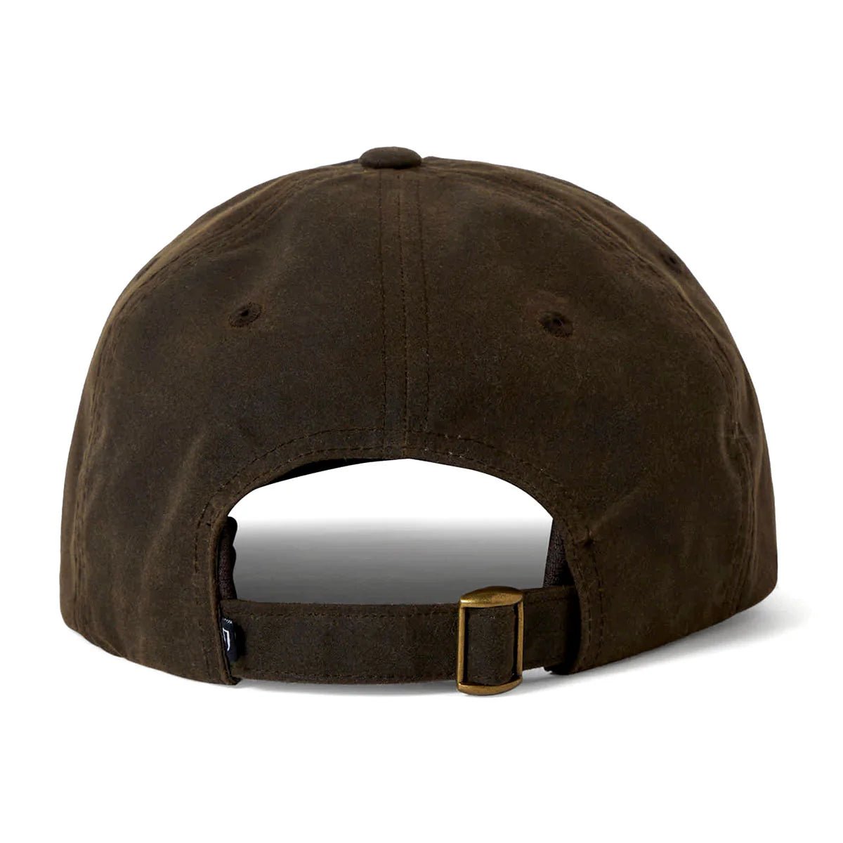 Back view of Brixton Game Weather Cloth Netplus Hat with adjustable self-fabric closure and flag label detail.