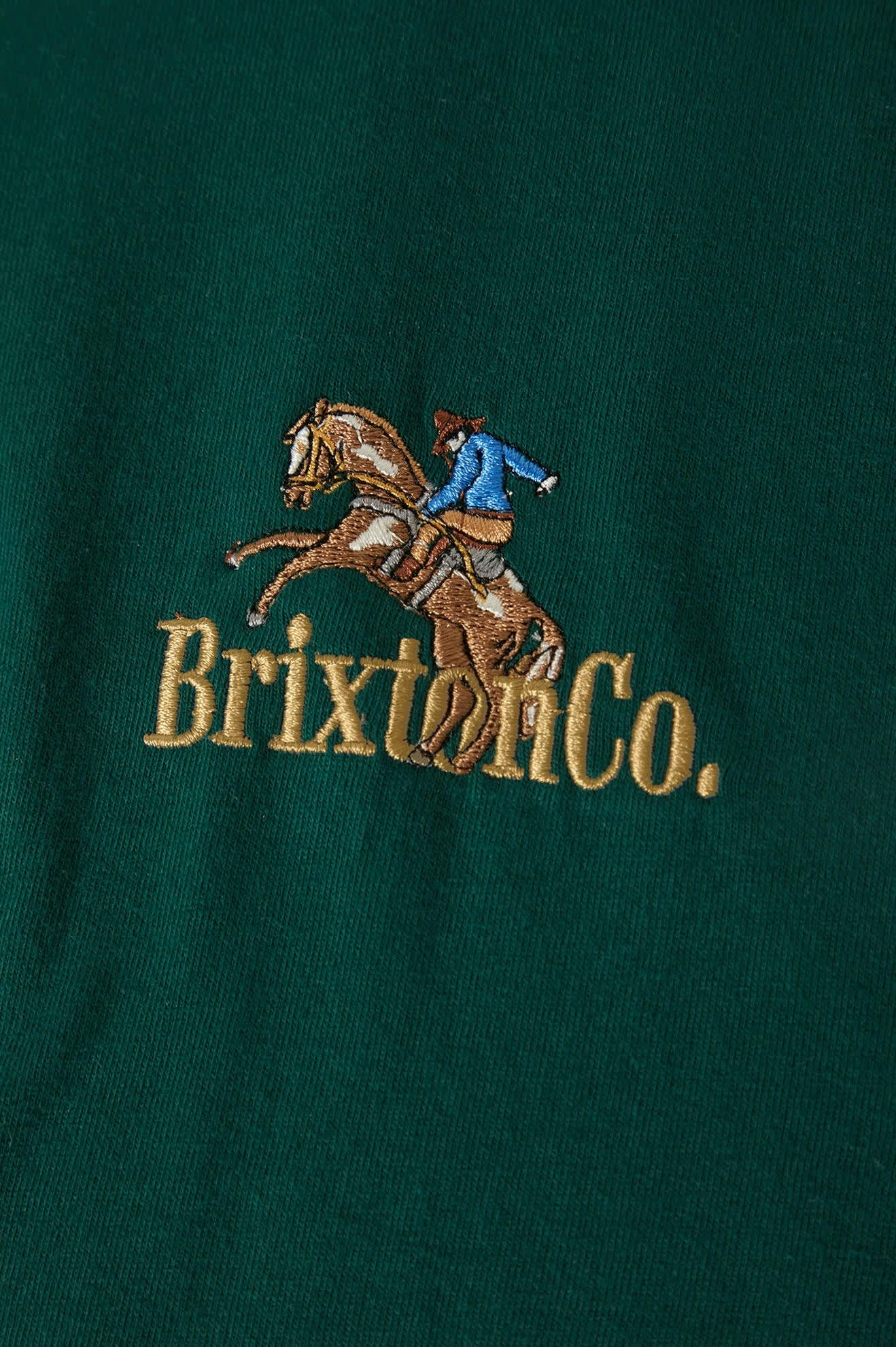 Brixton Inwood Standard Fit T-Shirt, soft cotton with embroidery detail on emerald green shirt.
