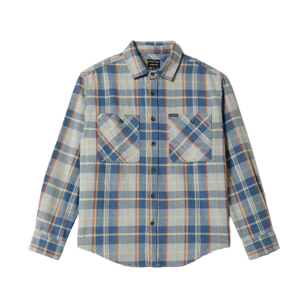 Brixton Vintage Wash Flannel shirt with chest pockets and woven label, 1960s-inspired design, soft washed cotton.