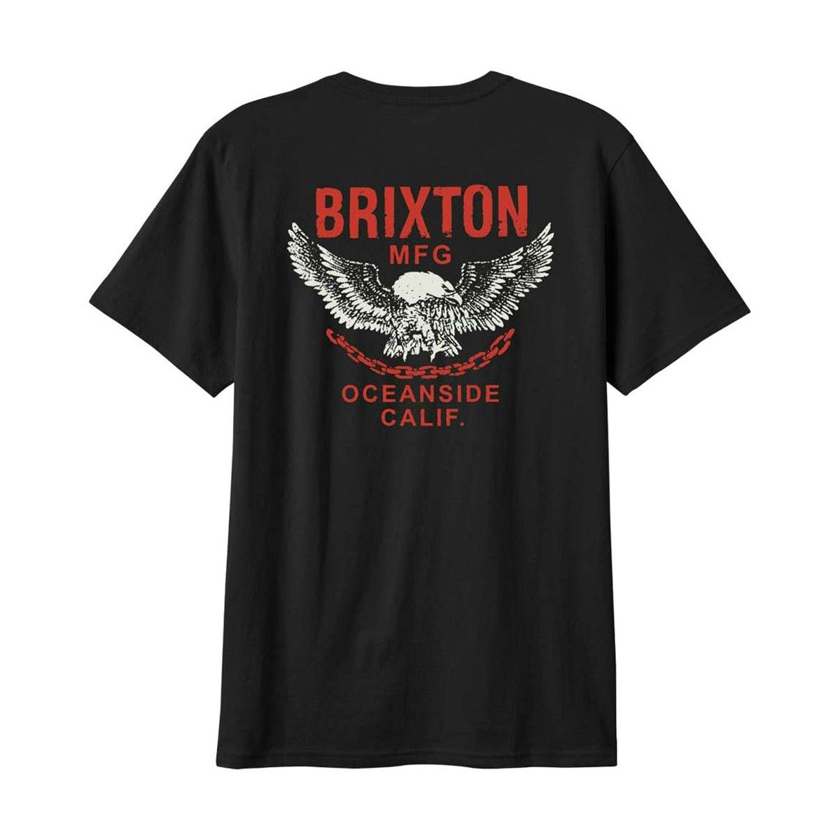 Back view of Brixton vintage-inspired men’s eagle graphic t-shirt with distressed soft cotton and standard fit.