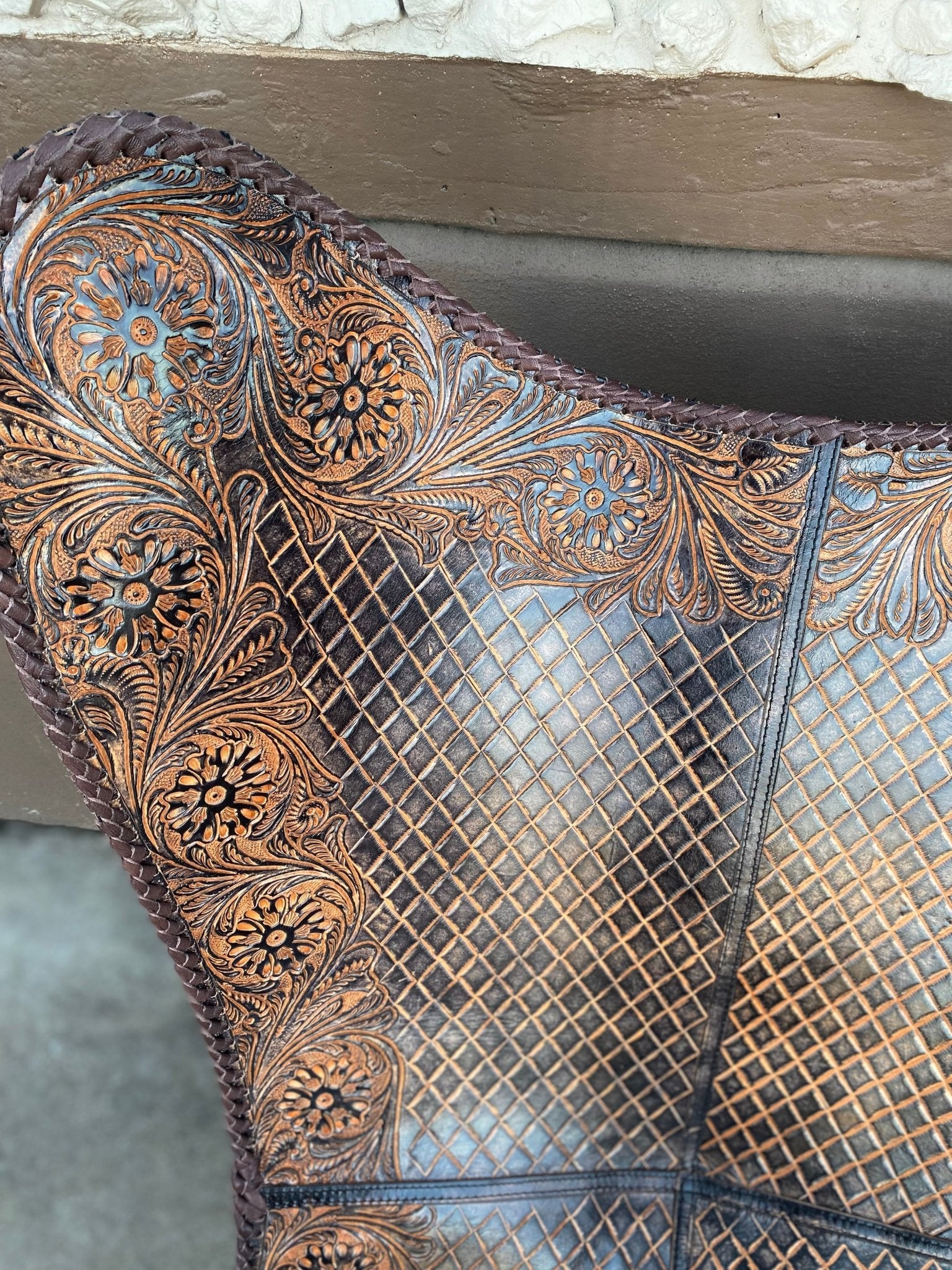 Brown Tooled Leather Butterfly Chair - Paranoid Ranch