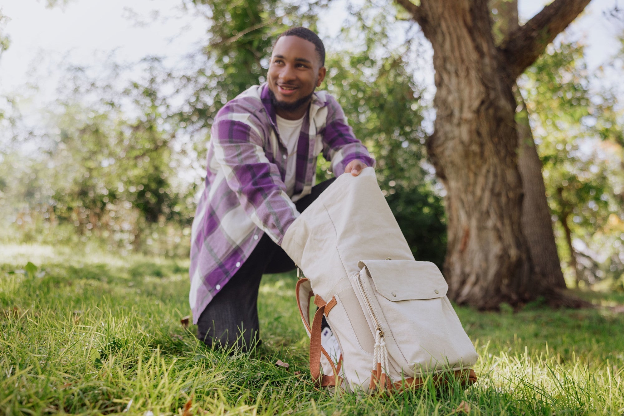 Carmel Roll Top Picnic Backpack Cooler with Utensil Set & Glass Water Bottles - Paranoid Ranch
