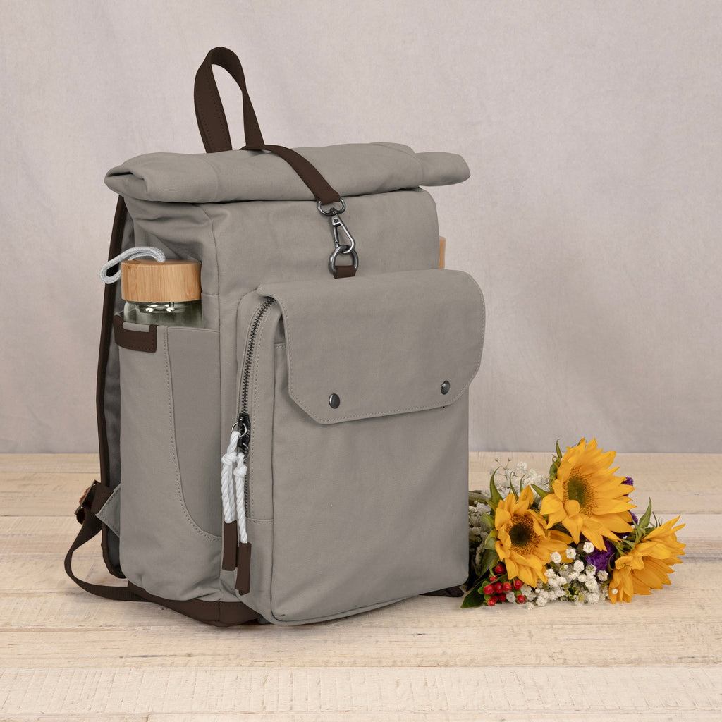 Carmel Roll Top Picnic Backpack Cooler with Utensil Set & Glass Water Bottles - Paranoid Ranch