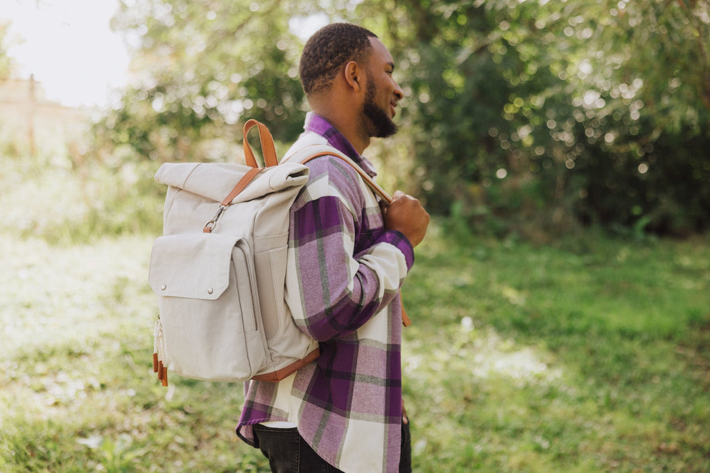 Carmel Roll Top Picnic Backpack Cooler with Utensil Set & Glass Water Bottles - Paranoid Ranch