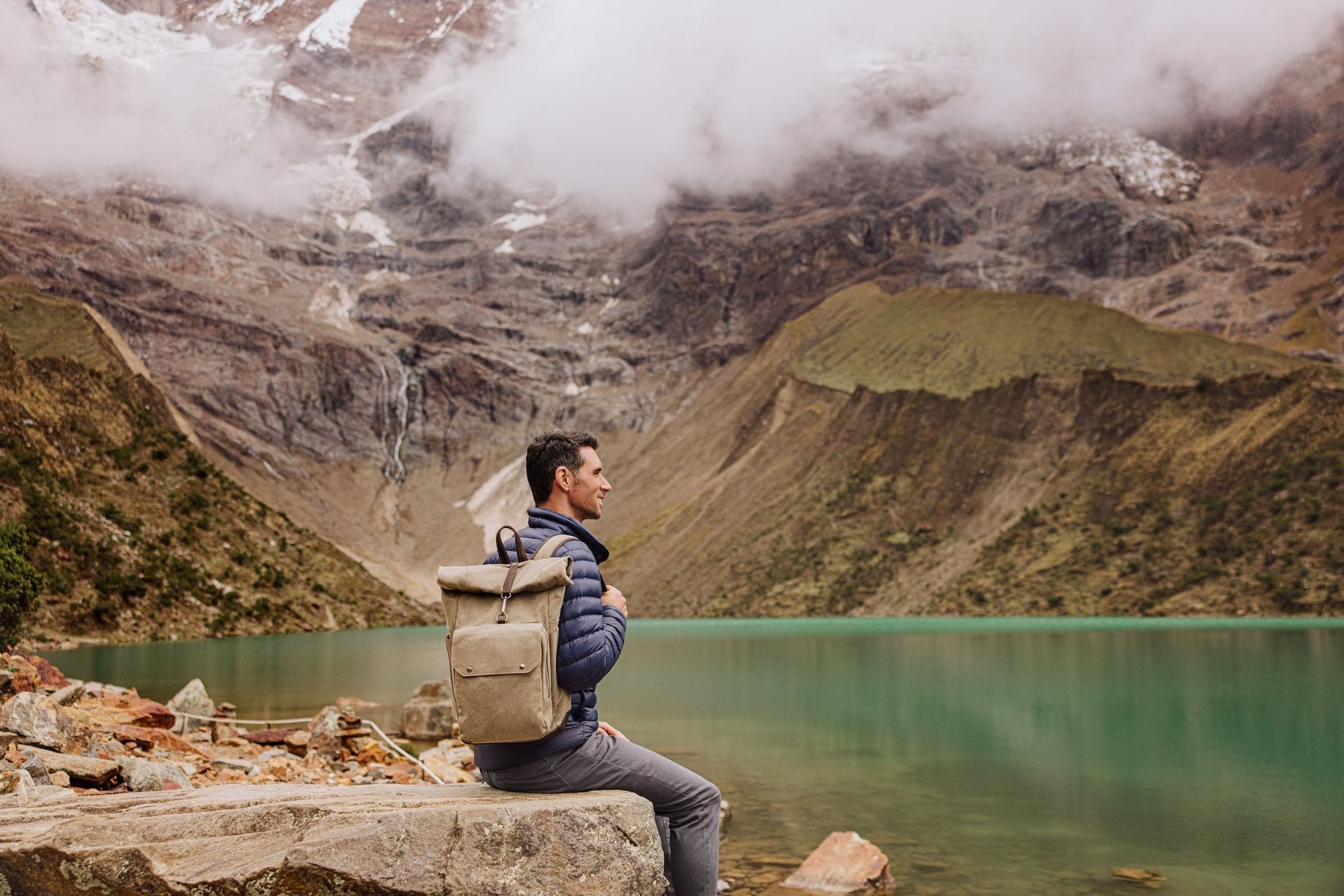 Carmel Roll Top Picnic Backpack Cooler with Utensil Set & Glass Water Bottles - Paranoid Ranch