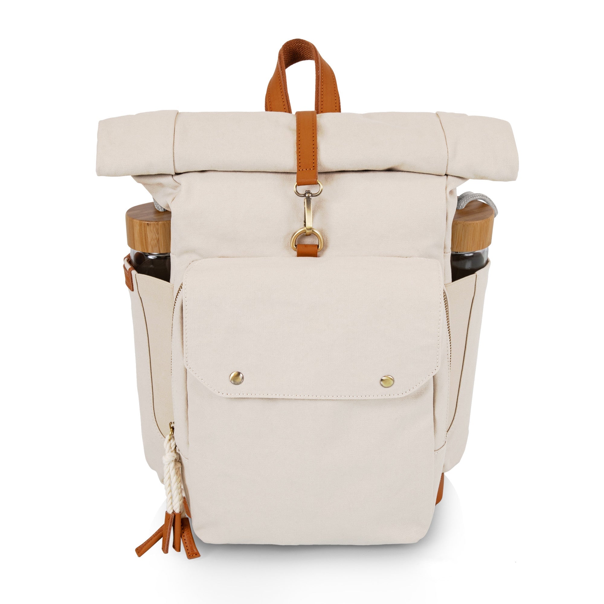 Carmel Roll Top Picnic Backpack Cooler with Utensil Set & Glass Water Bottles - Paranoid Ranch