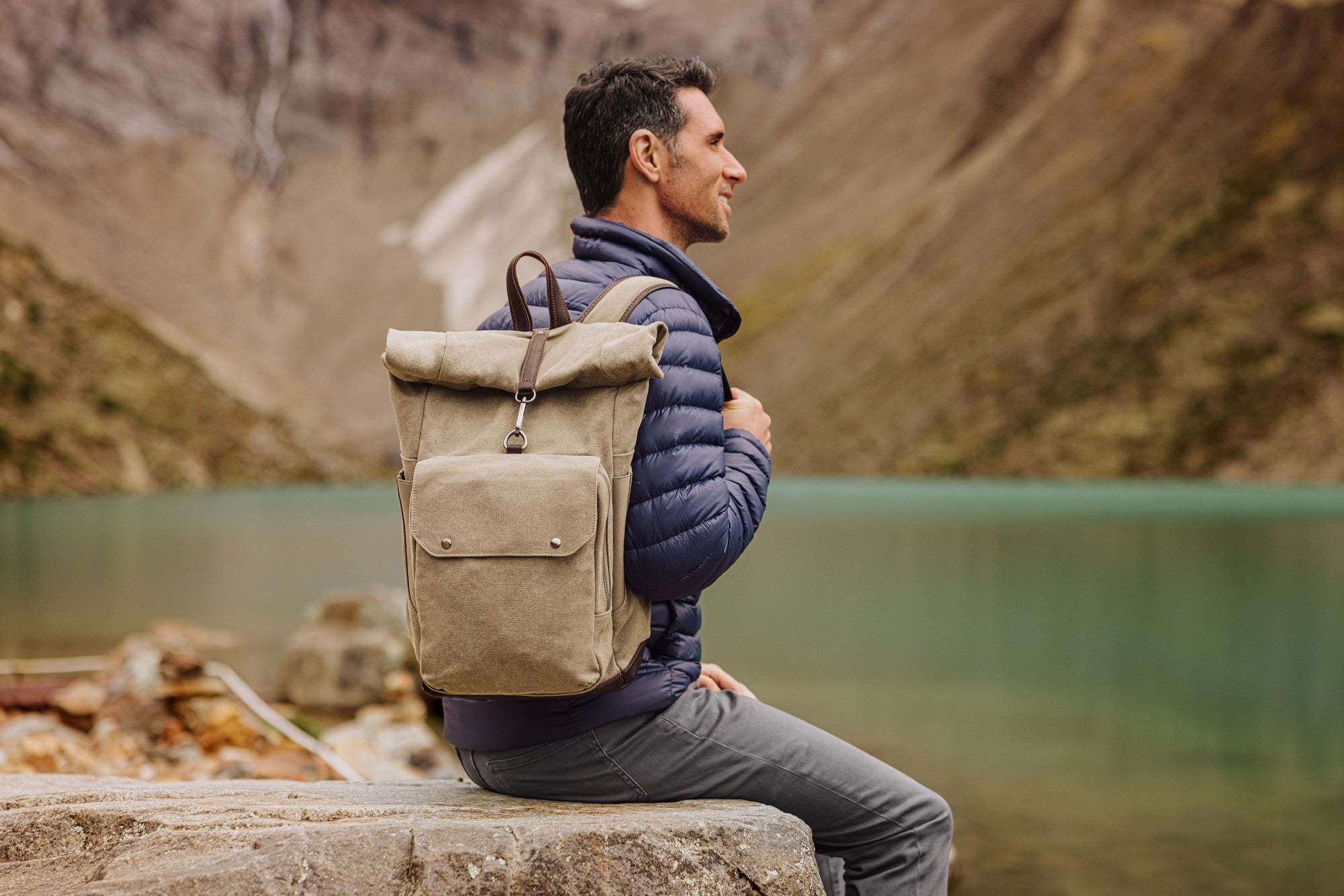 Carmel Roll Top Picnic Backpack Cooler with Utensil Set & Glass Water Bottles - Paranoid Ranch