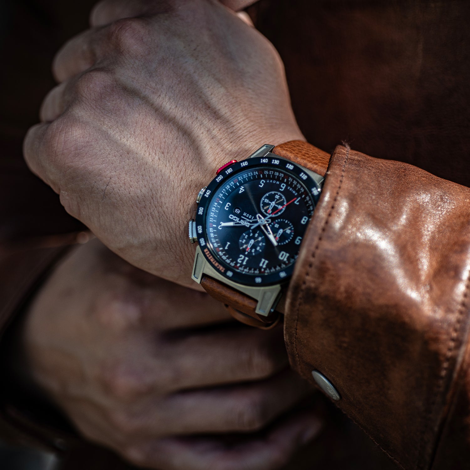 CR - 01 - Chrono Watch with Italian Leather Strap - Whiskey Brown - Paranoid Ranch