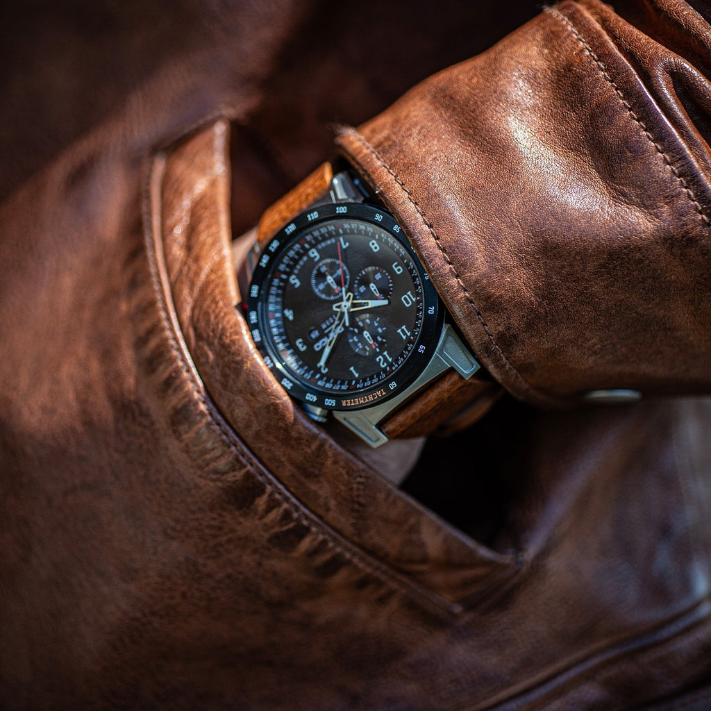 CR - 01 - Chrono Watch with Italian Leather Strap - Whiskey Brown - Paranoid Ranch