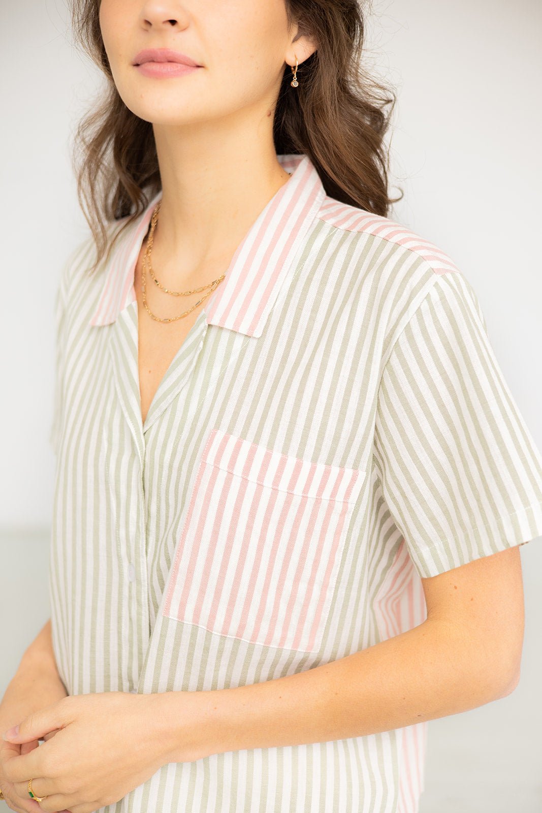 Cropped Button Down Color Block Set - Paranoid Ranch