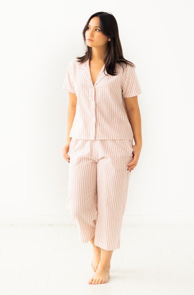 Cropped Button Down - High Waisted Striped Capri - Paranoid Ranch