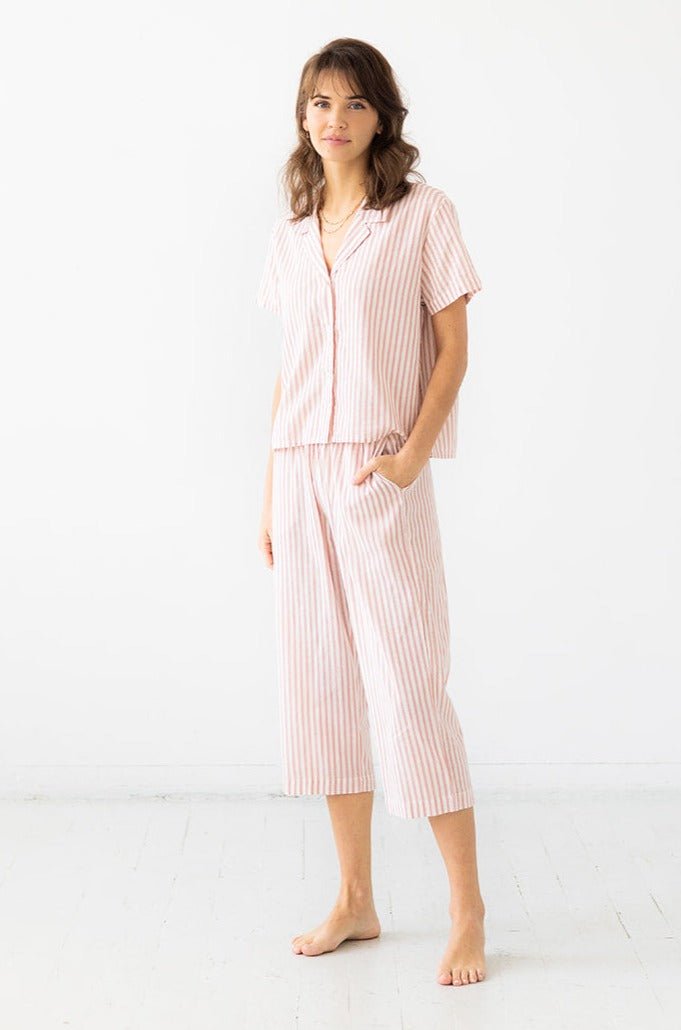 Cropped Button Down - High Waisted Striped Capri - Paranoid Ranch