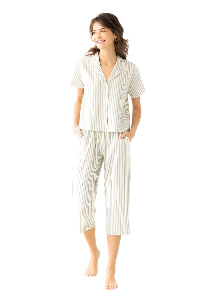 Cropped Button Down - High Waisted Striped Capri - Paranoid Ranch