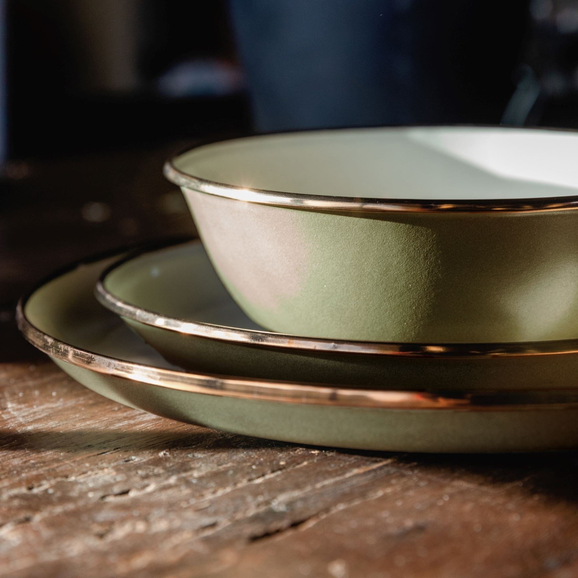 Enamelware 2 - Tone Dining Collection - Olive Drab - Paranoid Ranch