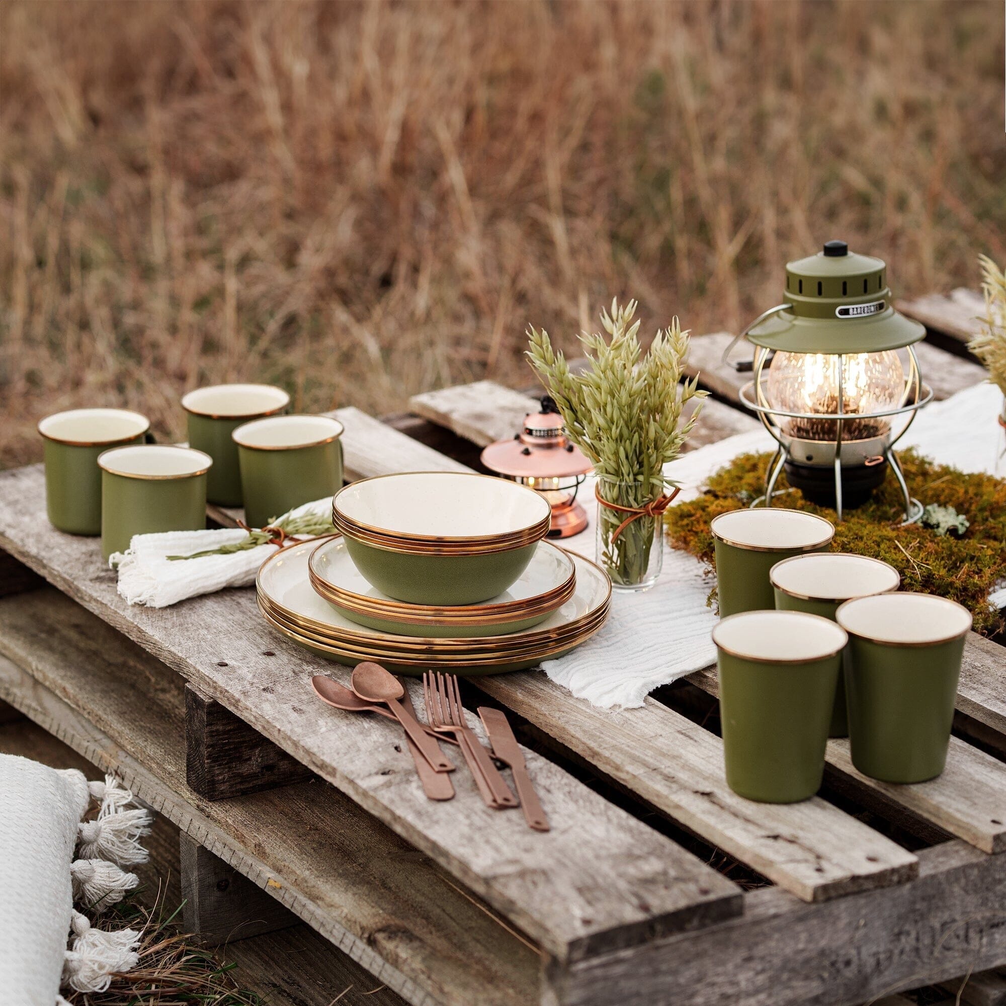Enamelware 2 - Tone Dining Collection - Olive Drab - Paranoid Ranch