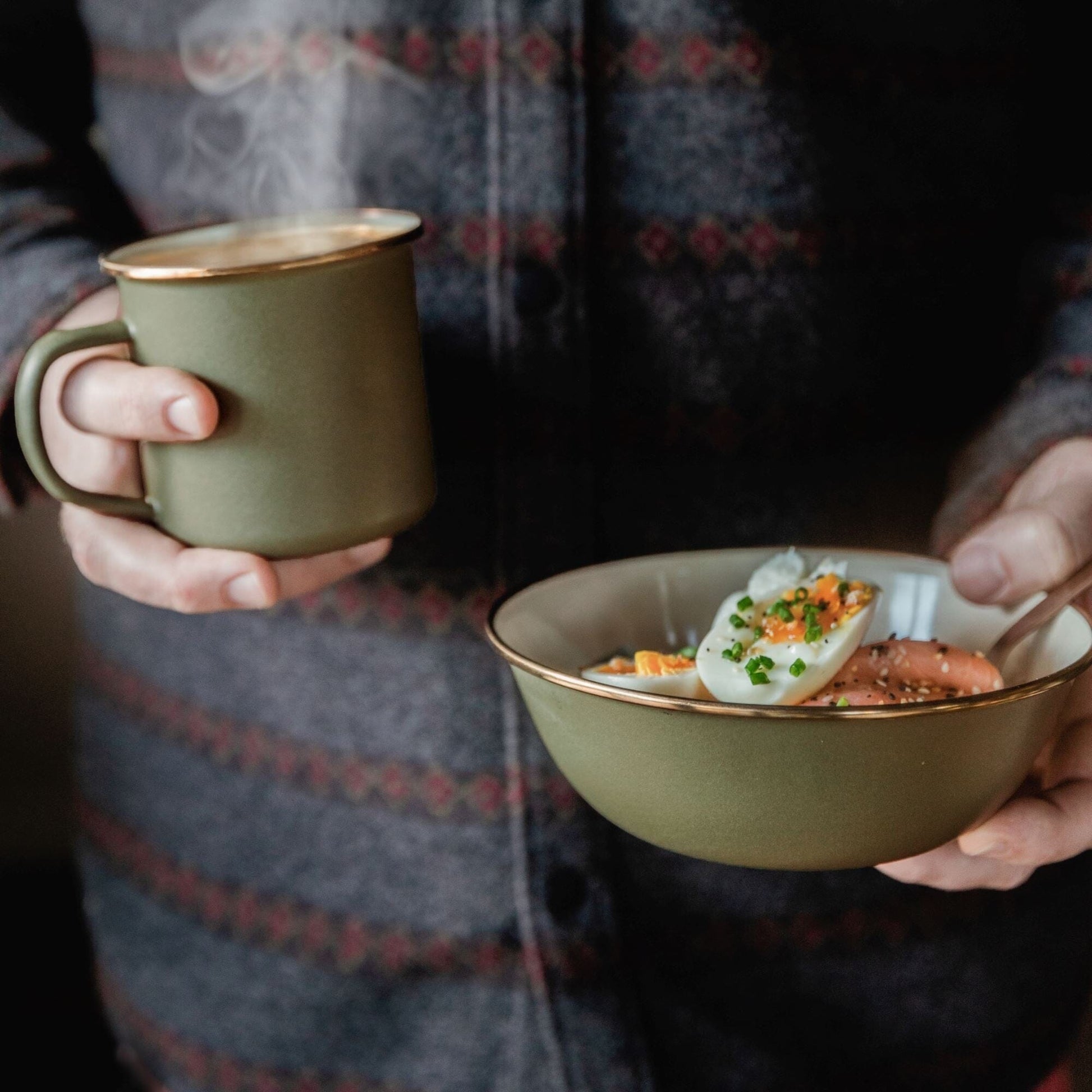 Enamelware 2 - Tone Dining Collection - Olive Drab - Paranoid Ranch