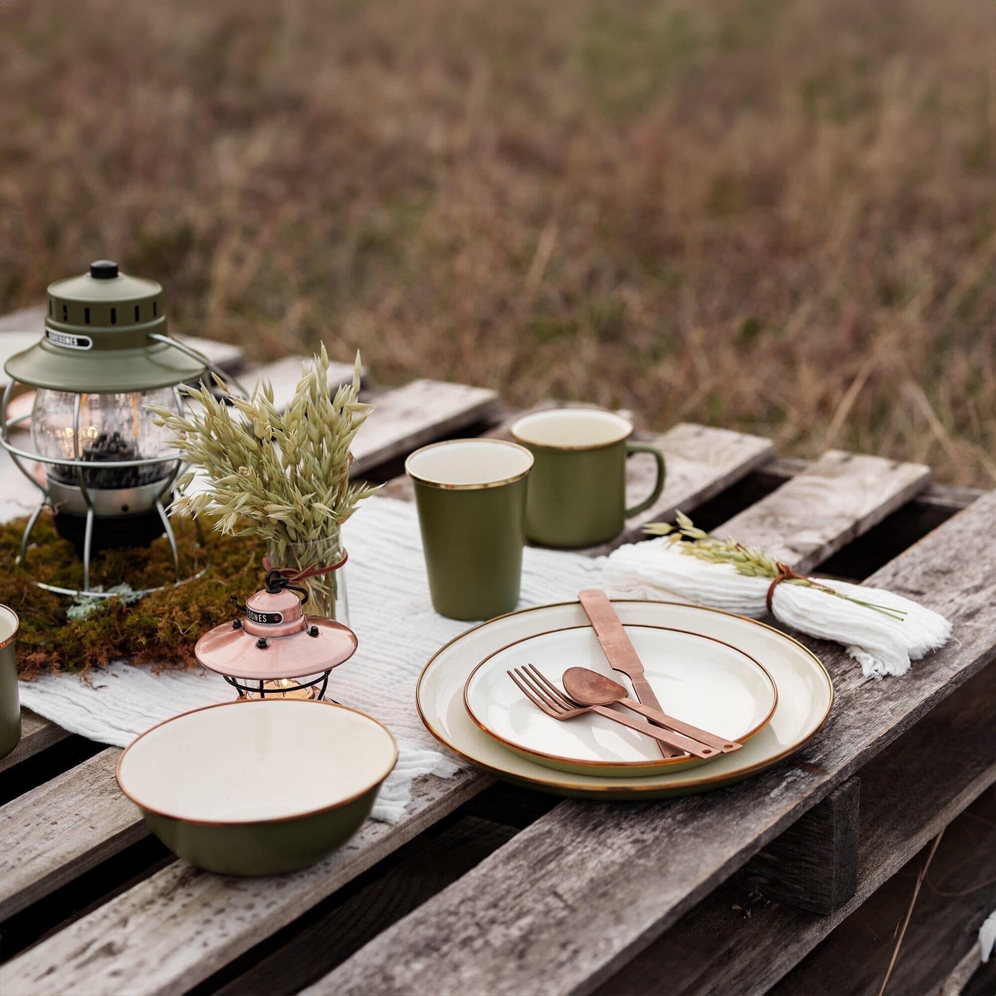 Enamelware 2 - Tone Dining Collection - Olive Drab - Paranoid Ranch