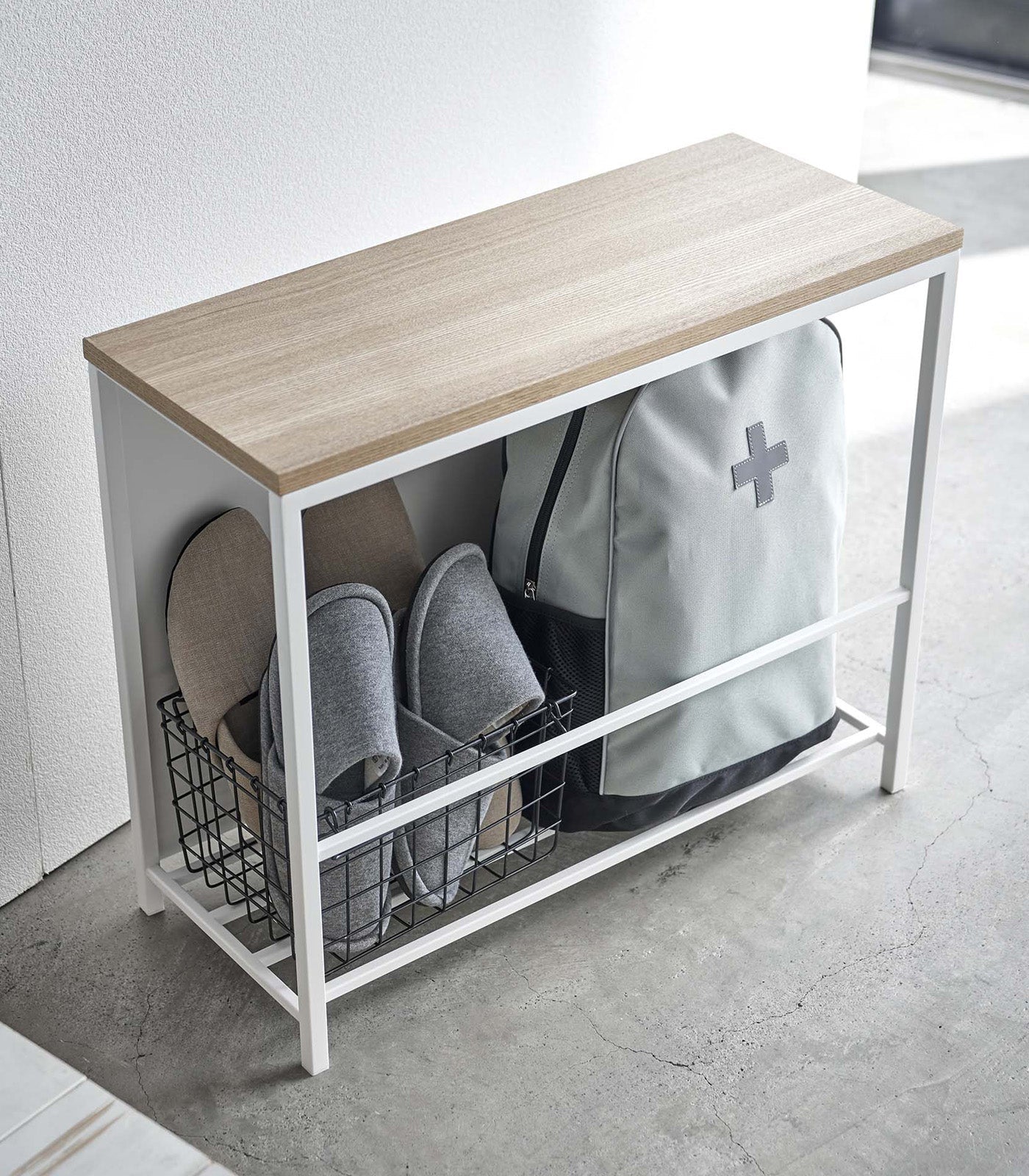 Entryway Storage Organizer & Bench (18" H) - Steel + Wood - Paranoid Ranch